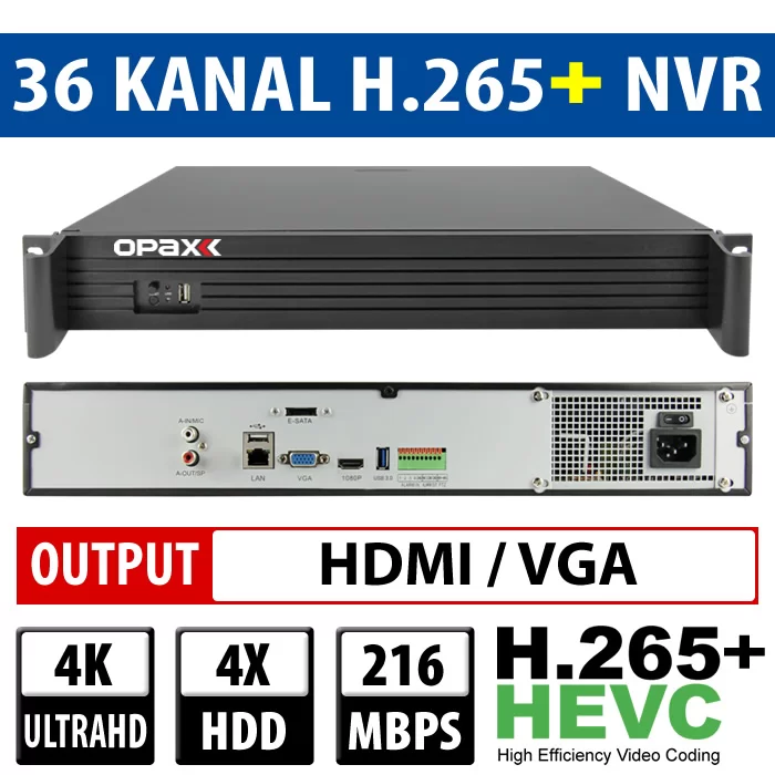 OPAX-C04L036 36 KANAL 4K 4 HDD H.265+ AKILLI PREMİUM NVR KAYIT CİHAZI