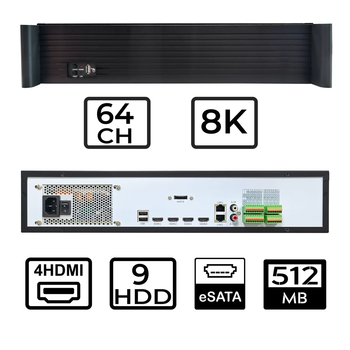 OPAX-64800 64 CH 9HDD 8K H.265+4 HDMI RAID DESTEKLİ 800MBBANDWITH NVR KAYIT CİHAZI